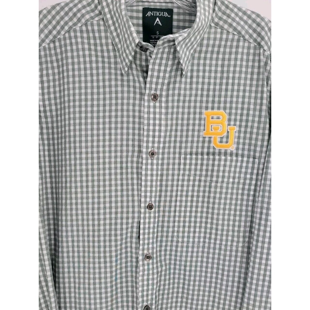 Baylor Bears Long Sleeve Green Checkerd Button Down Oxford Shirt By Antigua S
